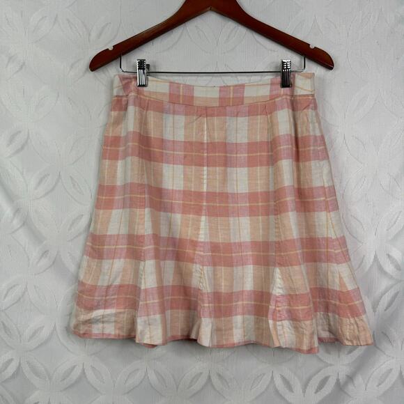 Brooks Brothers Pink Plaid Tartan Country Club Linen Skirt Womens 10 - Picture 2 of 5